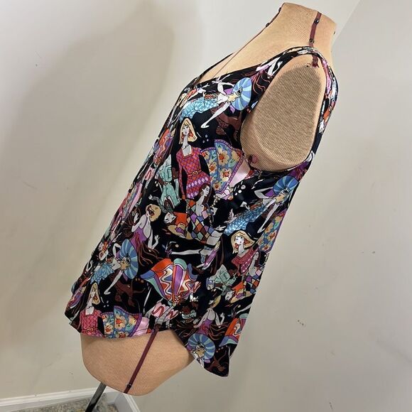 Edgemont 100% Silk Retro Themed Printed Tank Blouse - Size Medium - Picture 9 of 13